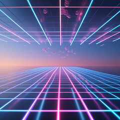 Neon grid landscape with a retro futuristic vibe