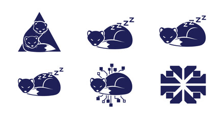 Stylized illustrations of animals, with geometric shapes, circuits, and the 