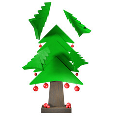 Stylized 3D Christmas Tree with Detached Top and Red Baubles