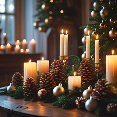 Elegant Christmas candles glowing with holiday cheer