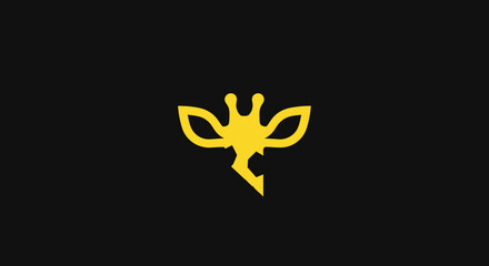 Stylized yellow giraffe head icon against a stark black background © sea