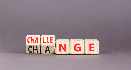 Chance or challenge symbol. Concept words Challenge to Chance on beautiful wooden cubes. Beautiful...