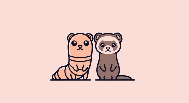 Two cartoon ferrets, one light brown and the other dark, stand facing forward