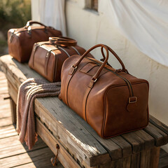 Luxury leather duffel bags ready for weekend getaway