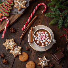 Festive hot chocolate and cookies for cozy holidays