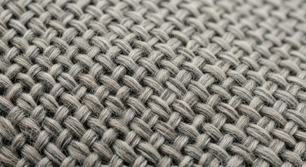 Close up detail of grey woven fabric texture, a tightly knitted pattern resembling basketweave or tweed cloth material. soft textile. illustration