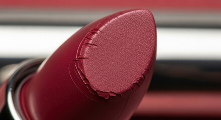 A luxurious close-up of a rich, deep red lipstick showing its fine texture and slightly worn tip, embodying beauty and feminine elegance. illustration