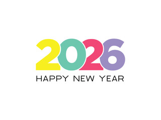 2026 Happy New Year Pop Art Vector Typography: Bright Color Block Design with Fun, Bold Numerals for Party Invitations and Social Media Greetings
