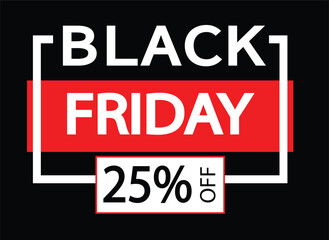 Clean black friday sale vector with bold red banner and 25 percent text on transparent background