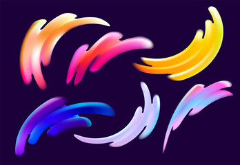 Set of dynamic fluid  curls and twisted shapes. Collection of colorful vector design elements.