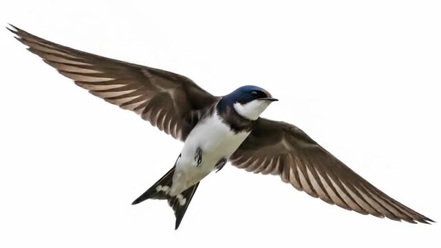 A bird in mid-flight with wings fully extended showcasing detailed feather patterns and streamlined body structure
