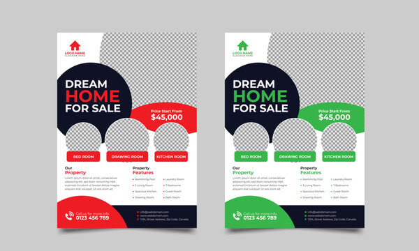 Real Estate Home for Sale Flyer Design - Dual Color Template - modern real estate layout