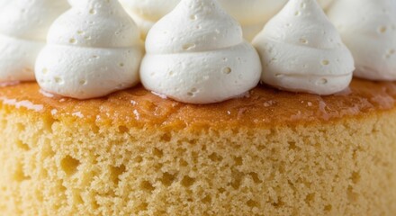 Delicious sponge cake with fluffy white whipped cream topping and sweet syrup glaze, a delectable dessert ready to be served. illustration