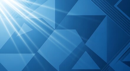 Abstract Geometric Blue Background with Light Rays and Layered Polygon Shapes in a Modern Tech Style
