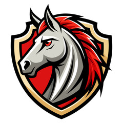 Fierce horse head mascot logo on shield Vector, illustration
