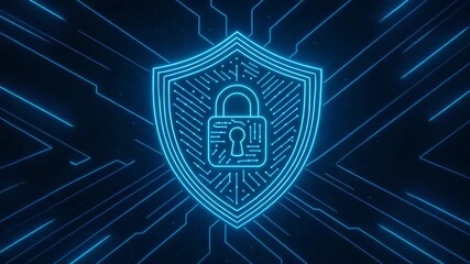 A futuristic digital shield with a padlock representing cybersecurity and data protection in the modern technological age. - Powered by Adobe
