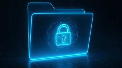A glowing blue digital folder with a padlock icon represents cyber security and data protection in a modern tech environment. - Powered by Adobe