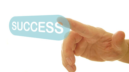 Success Button Being Pressed - Career Progress, Personal Development and Inspirational Concept
