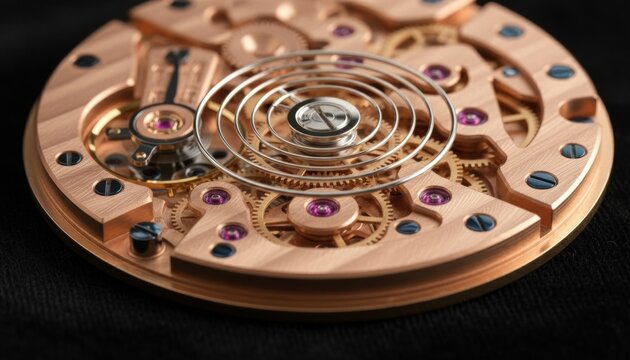 luxury watch movement macro with gears and balance spring illustrating precision engineering, time concept, craftsmanship trend in horology - Powered by Adobe