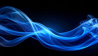 Flowing blue gradient smoke on black background, soft curves, digital abstract effect