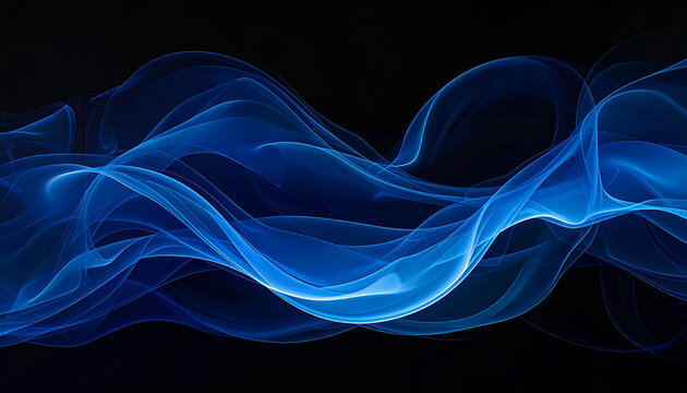 Flowing blue gradient smoke on black background, soft curves, digital abstract effect