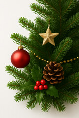 Fototapeta premium pinha : christmas tree decoration with holly berry, cone, pine isolated on white