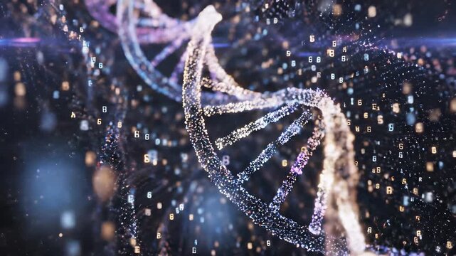 Double stranded DNA model takes center stage against a blue background, abstractly representing scientific discovery and innovation, perfect for conveying cutting edge research or technological. - Powered by Adobe