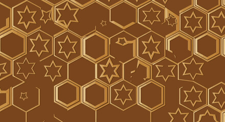 Honeycomb & star pattern in brown and gold, slightly 3D effect