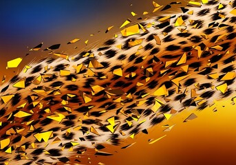 Dynamic Leopard Print with Shattered Metallic Fragments in Vibrant Orange Gold Gradient Background
