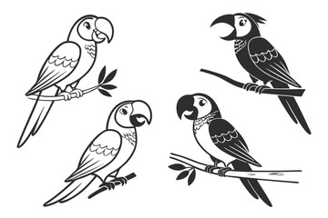 Fototapeta premium Minimalist cartoon parrot icon set in vibrant colors