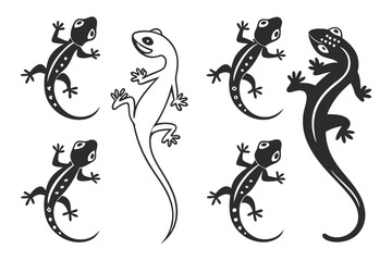 Fototapeta premium Minimalist cartoon lizard icon set in black and yellow
