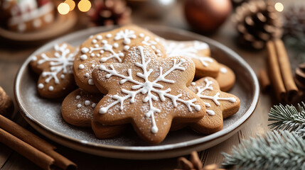 Deliciously decorated snowflake cookies on a plate ready for winter celebrations and holiday gatherings
