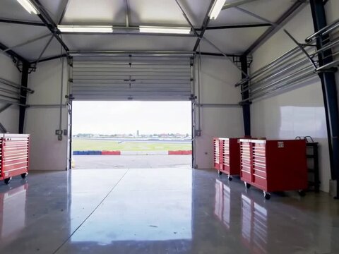Minimalist Racing Workshop with Open Garage Door, Background