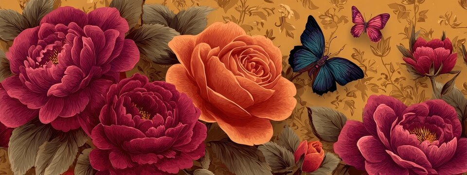 Flower pattern background floral bouquet vintage pink painting rose art peony. Watercolor flower pattern background seamless victorian still life illustration love textile chinese flowers red spring