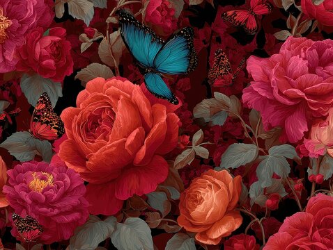 Flower pattern background floral bouquet vintage pink painting rose art peony. Watercolor flower pattern background seamless victorian still life illustration love textile chinese flowers red spring