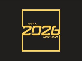 2026 Happy New Year Neo-Geometric Vector Poster: Abstract Cutout Typography with Stylish Yellow and Gray Minimalist Corporate Branding