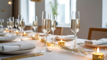 Christmas and wedding festive table setting with elegant dinnerware and decorations