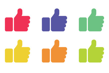 Social media thumbs up set, colorful like icons, feedback approval symbols, gradient style, modern interface vector elements
