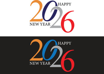2026 Happy New Year Elegant Vector Emblem: Stylish Multi-Color Curved Typography Logo for Corporate Greetings and Digital Branding