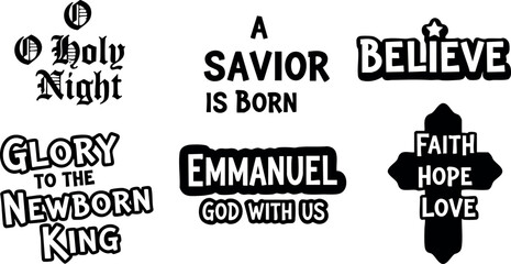 Obraz premium Christmas religious typography set with faith hope love cross and newborn king phrases vector illustration