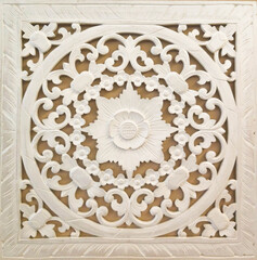 White Carved Wood Panel with Intricate Floral Pattern - Asian Style Background