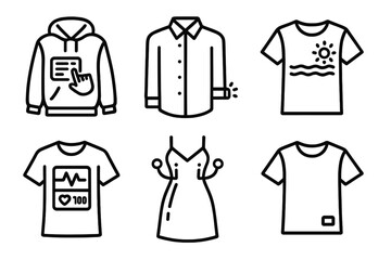 Hybrid Fashion Icons. Line style icons of hybrid fashion categories: streetwear with interface patch, business shirt with LED cuff