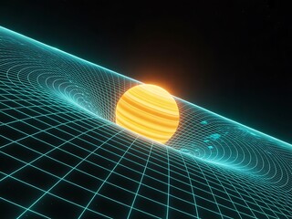 Illustration of a massive celestial body distorting spacetime grid