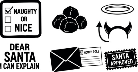 Naughty or nice checklist with santa letter envelope and devil horns vector illustration