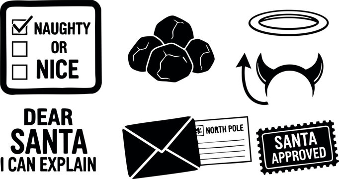 Naughty or nice checklist with santa letter envelope and devil horns vector illustration - Powered by Adobe