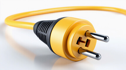 Yellow electrical plug and cord on a light background