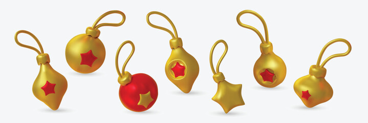 Set of elegant Christmas ornaments with white accents, perfect for festive designs, holiday branding, greeting cards and seasonal decorations