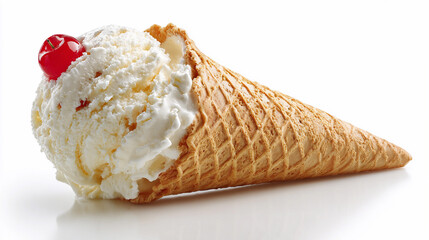 Delicious ice cream cone topped with cherry for a sweet treat
