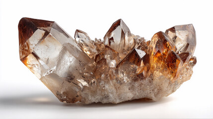 Stunning cluster of smoky quartz crystals with golden hues