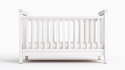 White crib in a bright, minimalist nursery setting